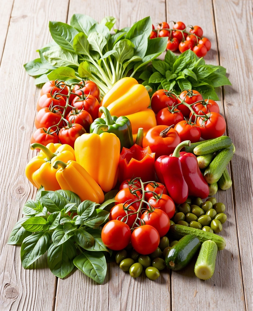 Variedad de vegetales y frutas frescas para una nutrición equilibrada